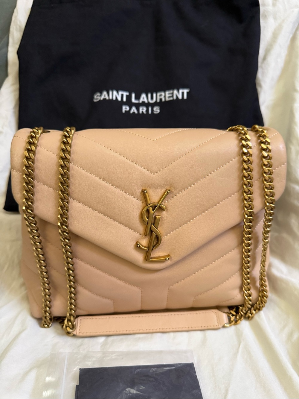 YSL Loulou Chain Satchel Dark Beige Purse